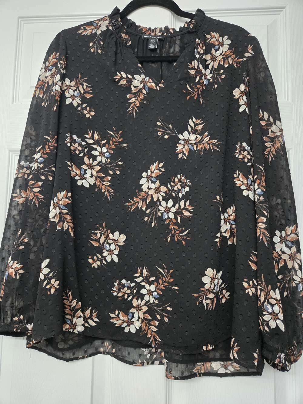 Black Floral Blouse With Sheer Sleeves